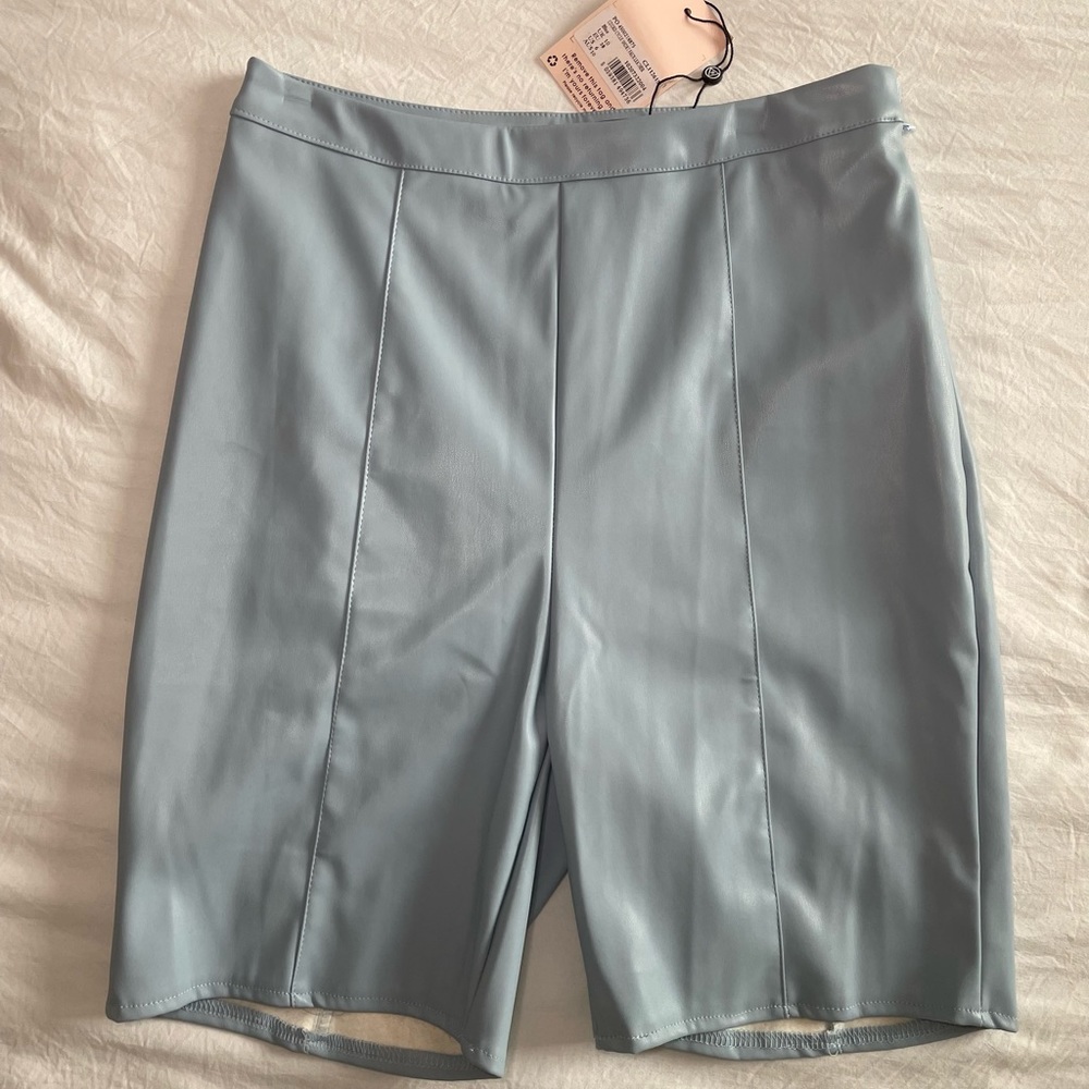 Blue co ord faux leather biker shorts